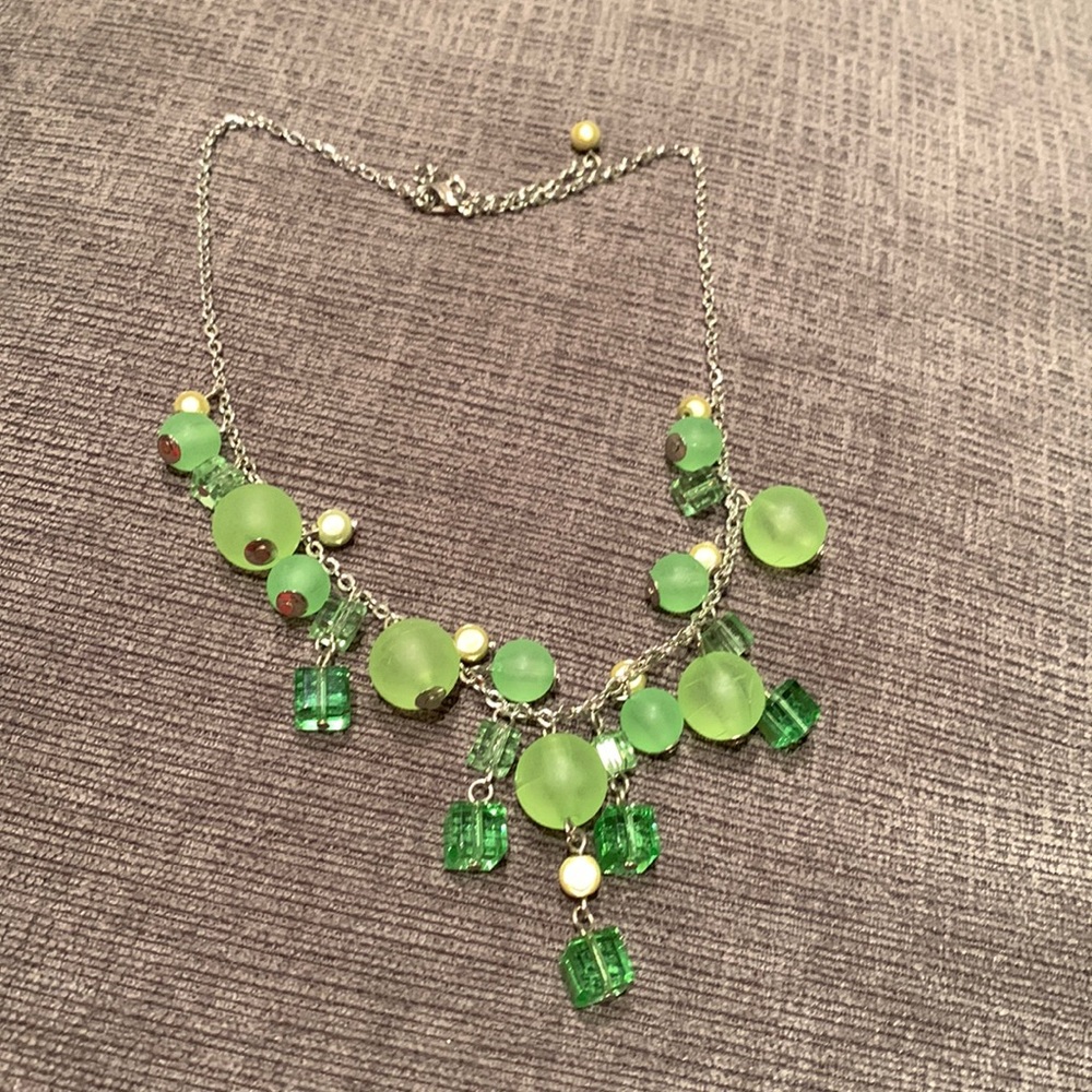 Silver and green necklace
